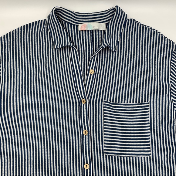 Free People FP Beach Oversized Striped Shirt Long Sleeve Button Up Relaxed Top M - Picture 7 of 14